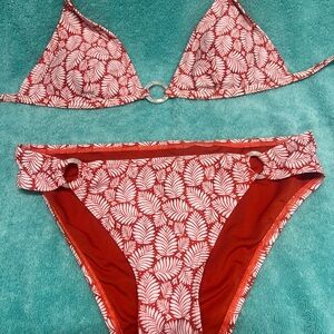 LOFT Red and White Bikini Set with Floral Pattern